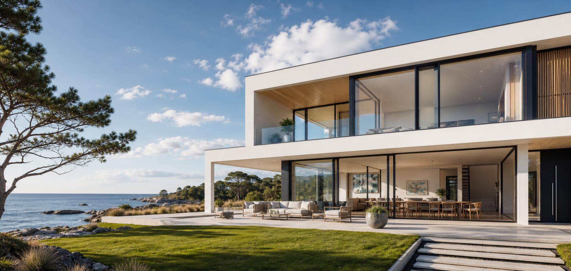 Modern svensk villa vid kusten – ljus, minimalistisk arkitektur som andas lugn och lyx