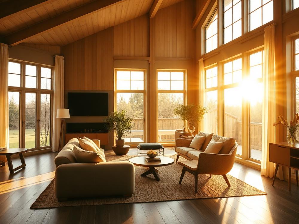 Ljust och luxuöst Airbnb-boende med varmt kvällsljus