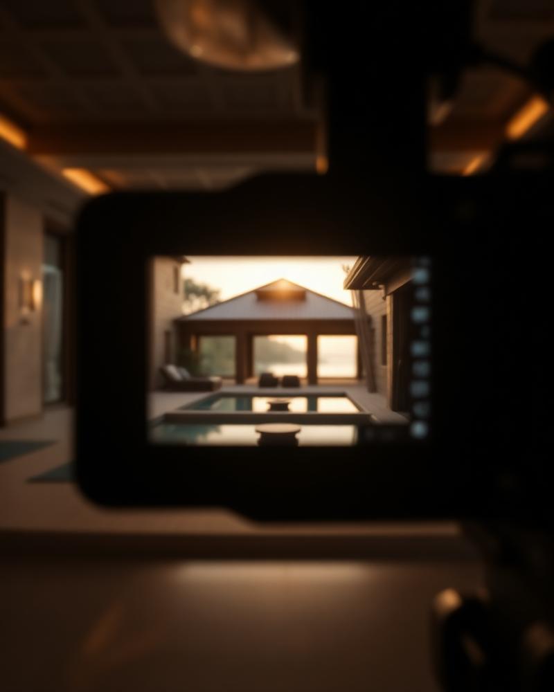 Cinematisk vy genom en professionell kamera av en lyxvilla