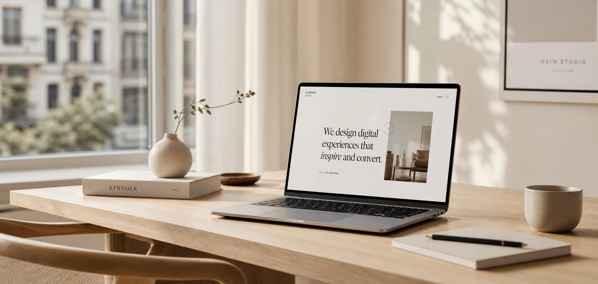 Premium laptop på stilren skandinavisk arbetsplats